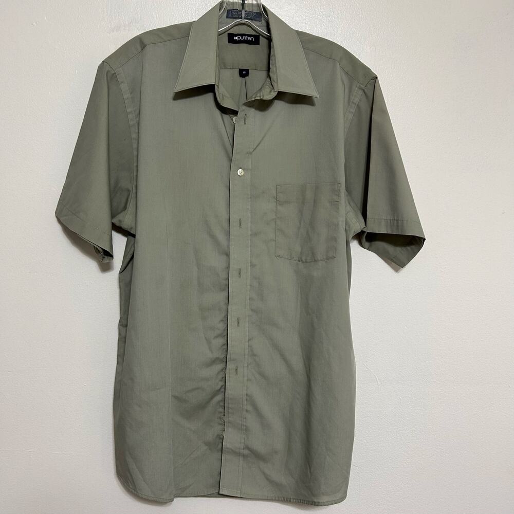 Puritan Men's Short Sleeve Button Down Sage Green Size 16 L